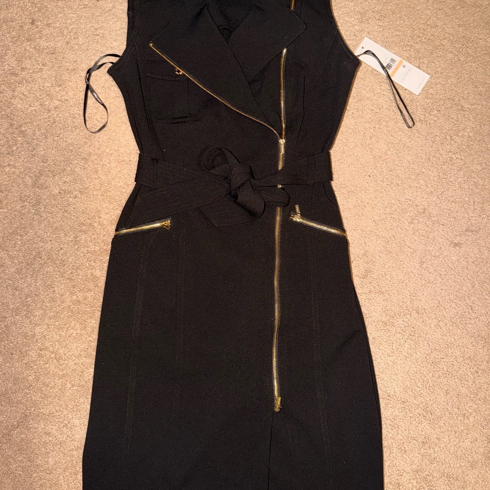 Calvin Klein Black Women's Moto Belted Sleeveless Sheath Dress - Picture 6 of 6